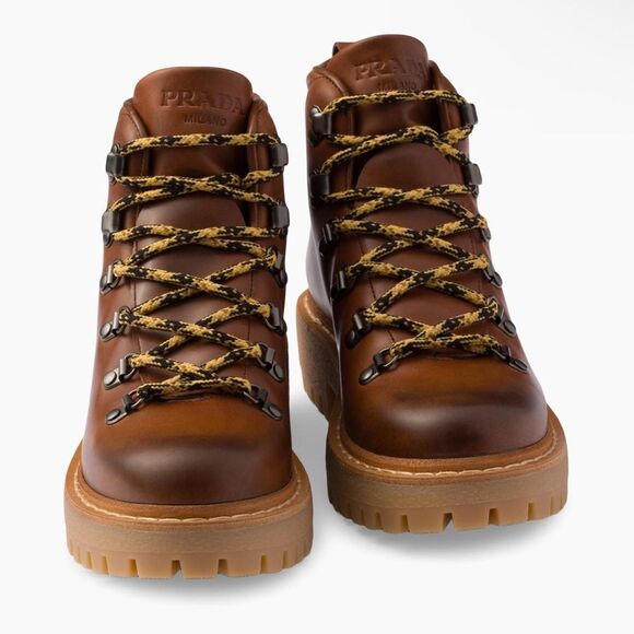 NWOT PRADA Leather Laced Booties Brown Women’s Size 36.5 - Picture 2 of 15